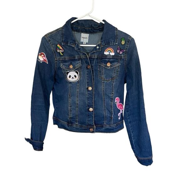 Custom patch denim jacket girlie KENSIE small blue denim cotton - Picture 1 of 10